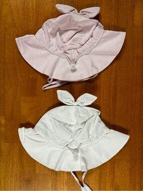 FURTALK UPF 50+ Cotton Adjustable Baby Sun Hat Lot 2 White/Pink 6-24M Bow Strap